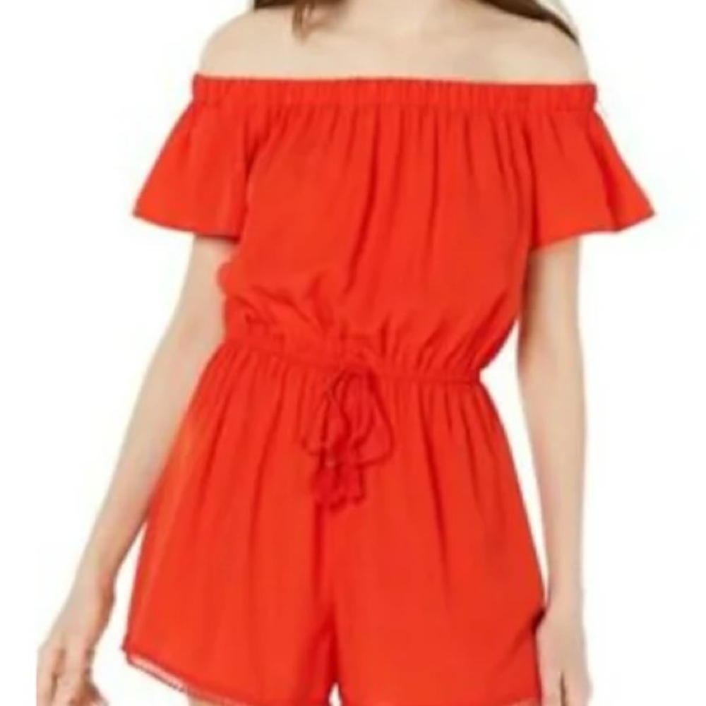NWOT BeBop Red/Orange Off-Shoulder Romper Lace Trim Junior XS